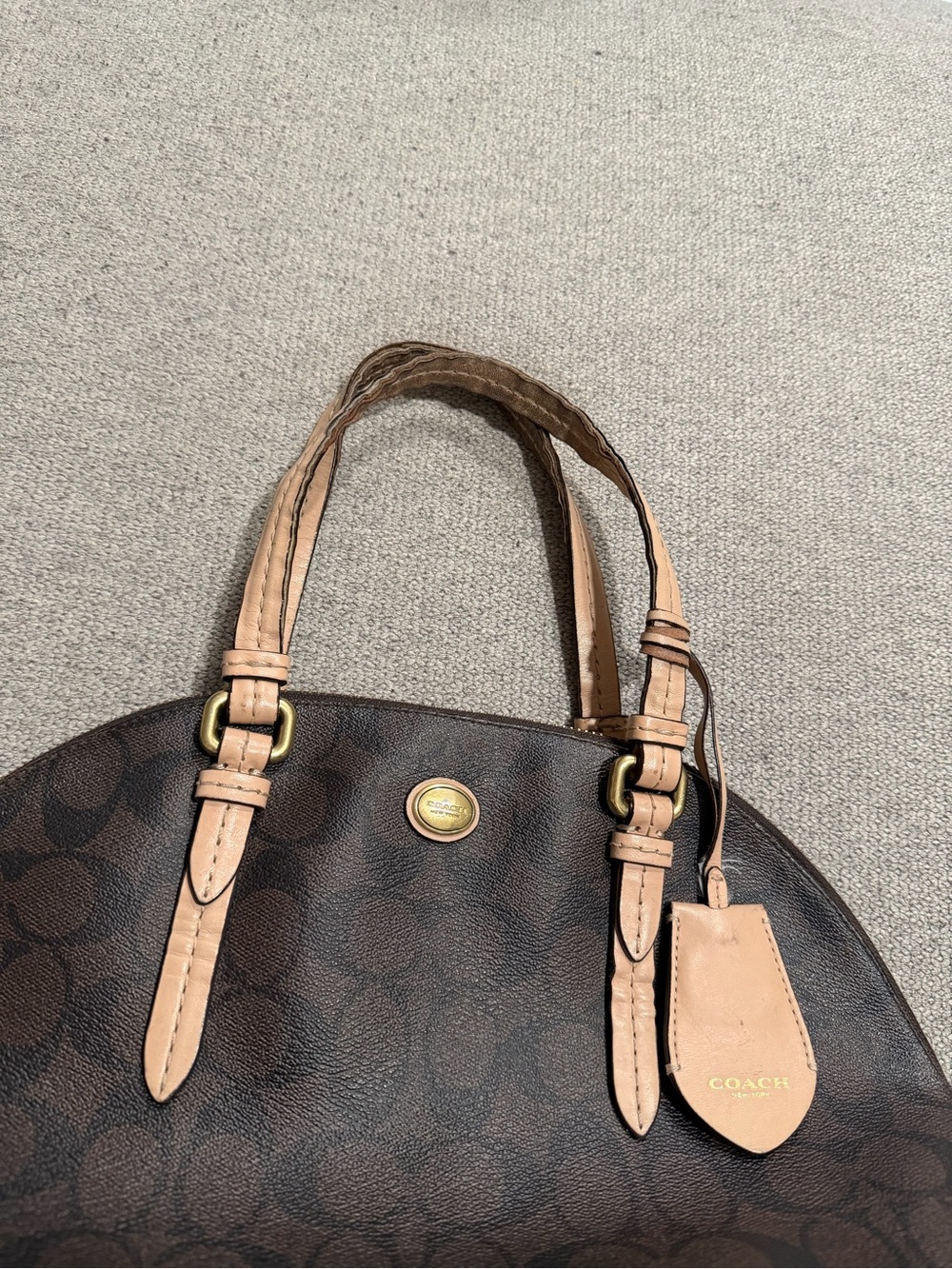 Coach Dark Brown Signature Canvas Dome Satchel with Tan Leather Handles - Picture 6 of 7